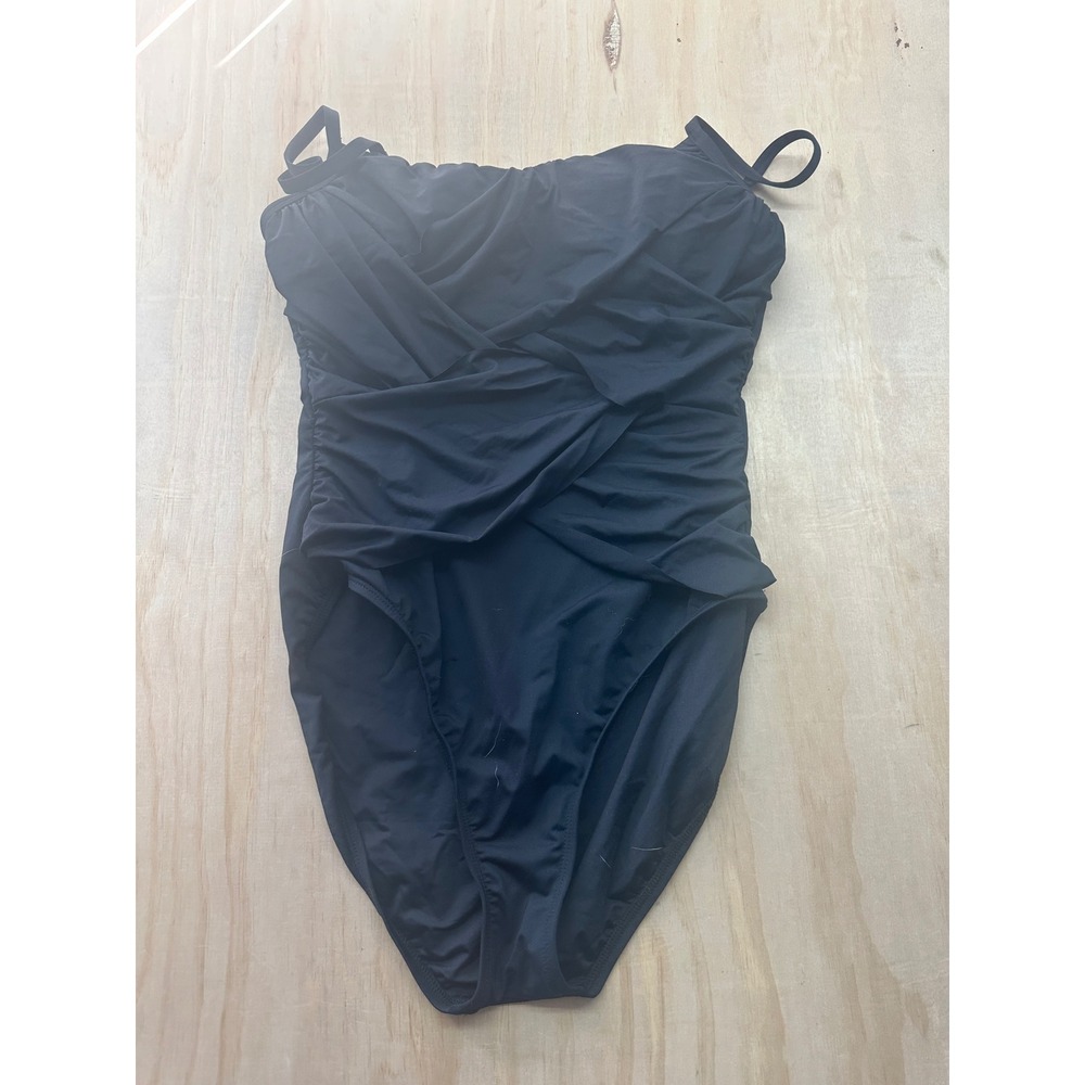 La Blanca Women Black Ruched Crossover‎ One Piece Swimsuit Size 14 Tummy Control